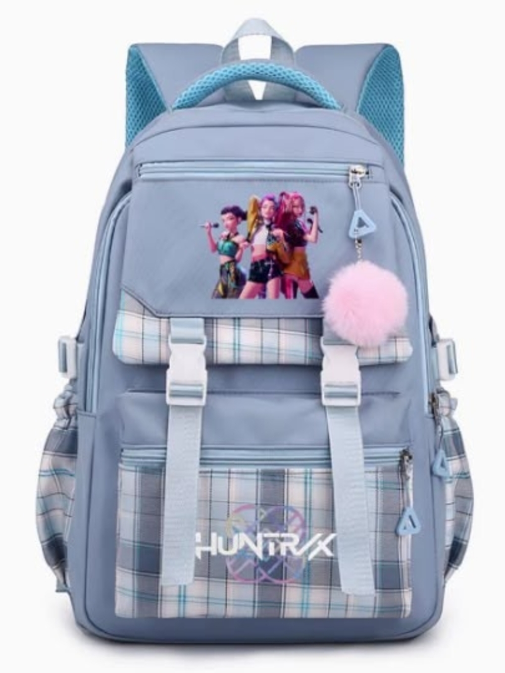 Hunter Light Blue Kids Backpack with Pink Pom Charm